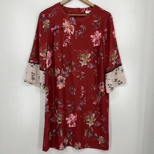 J. Jill Dress Women's XS Red Floral 3/4 Sleeve Pull On Polyester Lightweight